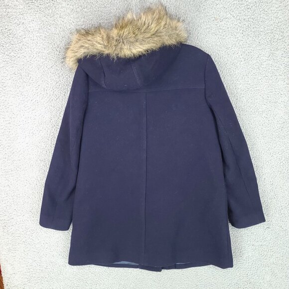 J Crew Jacket Womens 6 Blue Parka Full Zip 50% Wool Winter Heavy Hooded - Picture 2 of 14